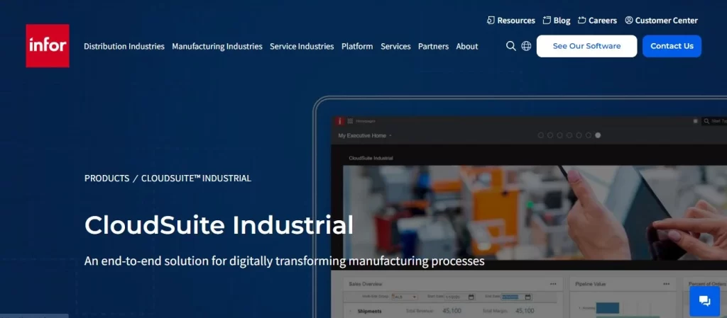 Infor cloudsuite industrial webpage