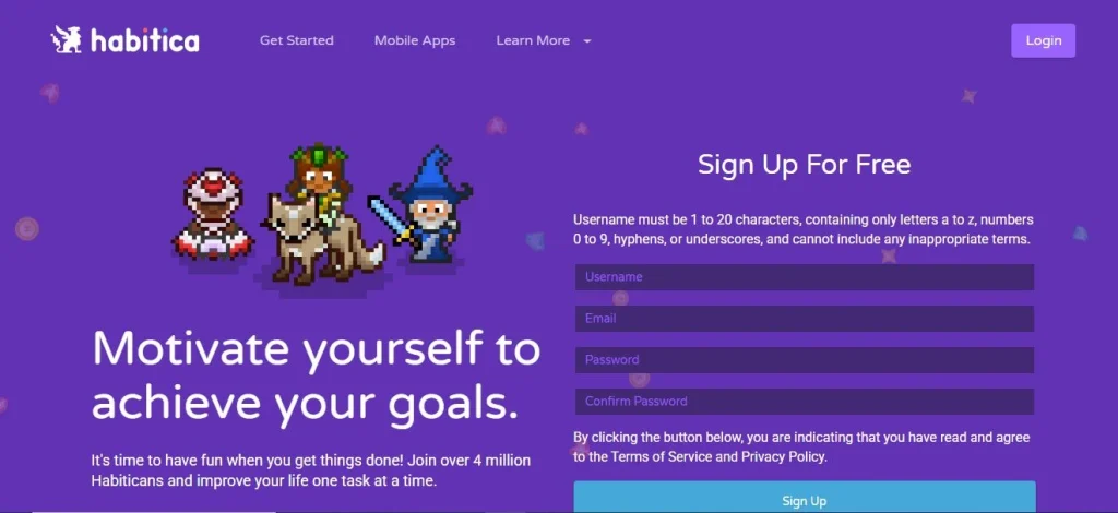 Habitica webpage