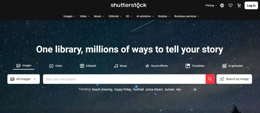 Shutterstock webpage